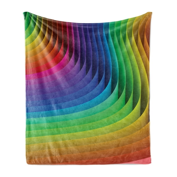 Colorful Soft Flannel Fleece Throw Blanket, Psychedelic Color Wave Futuristic Style Radiant Blush Hue Curls Graphic Artwork, Cozy Plush for Indoor and Outdoor Use, 70" x 90", Multicolor, by Ambesonne