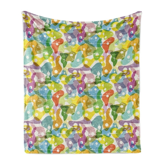 Colorful Soft Flannel Fleece Throw Blanket, Quirky Shapes Geometrical Theme with Abstract Illustration in Grunge Style, Cozy Plush for Indoor and Outdoor Use, 50" x 60", Multicolor, by Ambesonne