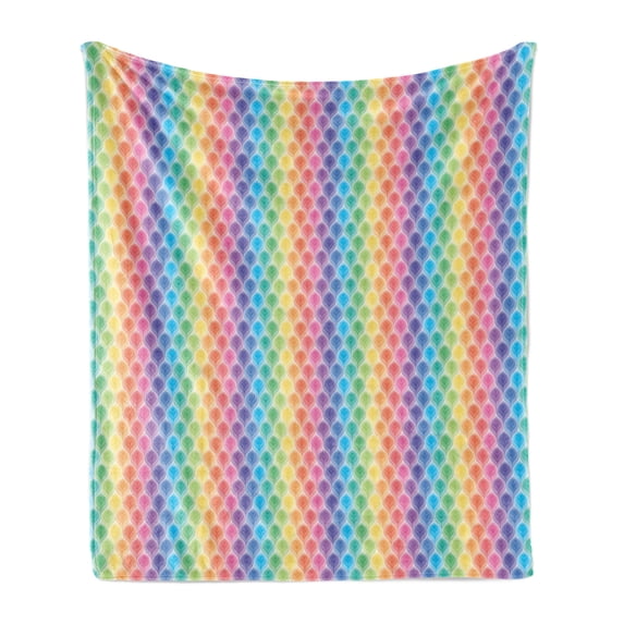 Colorful Soft Flannel Fleece Throw Blanket, Rainbow Design Ikat Inspired Motifs Leaf Models Digital Design Floral Pattern, Cozy Plush for Indoor and Outdoor Use, 50" x 70", Multicolor, by Ambesonne