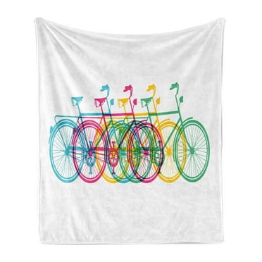 Colorful Soft Flannel Fleece Throw Blanket, Retro Style Bicycle Silhouettes Sportive Active Theme on a Plain Background, Cozy Plush for Indoor and Outdoor Use, 60" x 80", Multicolor, by Ambesonne