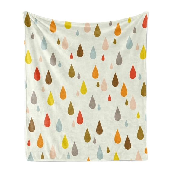 Colorful Soft Flannel Fleece Throw Blanket, Retro Style Colorful Big and Small Water Drops Rain Inspired Pattern, Cozy Plush for Indoor and Outdoor Use, 50" x 70", Multicolor, by Ambesonne