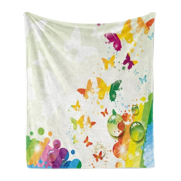 Colorful Soft Flannel Fleece Throw Blanket, Silhouettes of Butterflies Freedom of the Nature Festival Artwork Print, Cozy Plush for Indoor and Outdoor Use, 50" x 60", Multicolor, by Ambesonne