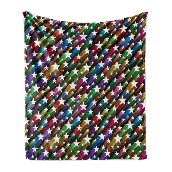 Colorful Soft Flannel Fleece Throw Blanket, Colorful Stars Pattern Celebration Theme Disco and Nightclubs Jolly Fun, Cozy Plush for Indoor and Outdoor Use, 60" x 80", Multicolor, by Ambesonne