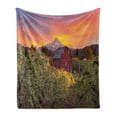 thumbnail image 1 of Colorful Soft Flannel Fleece Throw Blanket, Sunset over Mount Hood and North American Style Wooden Barn on Foreground Image, Cozy Plush for Indoor and Outdoor Use, 70" x 90", Multicolor, by Ambesonne, 1 of 5