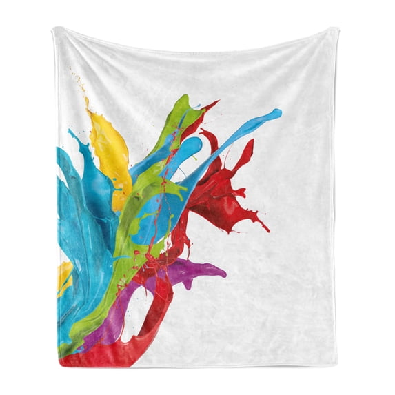Colorful Soft Flannel Fleece Throw Blanket, Surreal Fluid Liquid Flowing Paint Splash Featured Digital Graphic Print, Cozy Plush for Indoor and Outdoor Use, 60" x 80", Multicolor, by Ambesonne