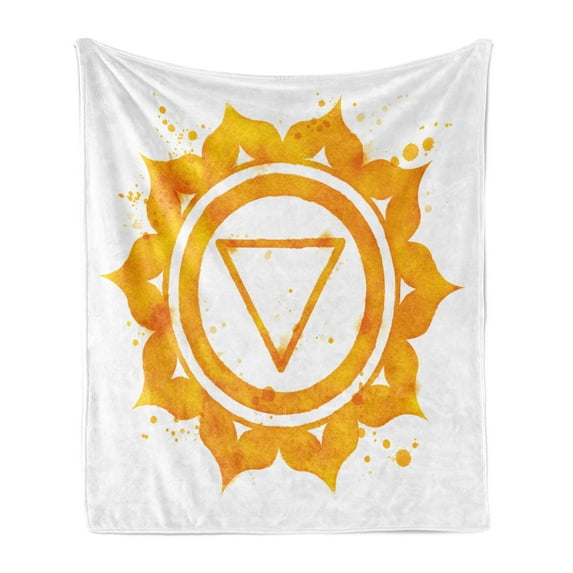 Colorful Soft Flannel Fleece Throw Blanket, Traditional Known with Ragged Brushstrokes Secret of Earth Print, Cozy Plush for Indoor and Outdoor Use, 50" x 70", Orange, by Ambesonne