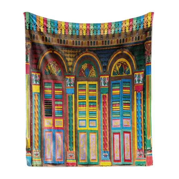 Colorful Soft Flannel Fleece Throw Blanket, Vibrant Colored Building Facade of a Building South Asia Singapore Architecture, Cozy Plush for Indoor and Outdoor Use, 50" x 60", Multicolor, by Ambesonne