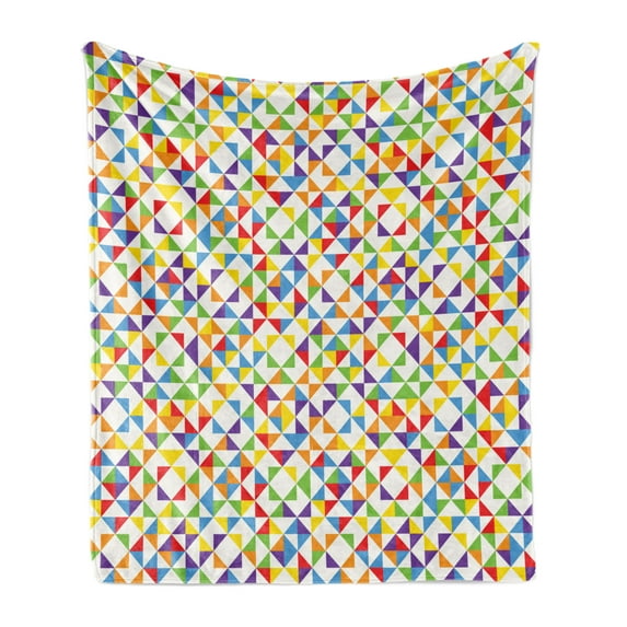 Colorful Soft Flannel Fleece Throw Blanket, Vibrant Colored Triangles Forming a Geometrical Rainbow Mosaic Quilt Inspired, Cozy Plush for Indoor and Outdoor Use, 70" x 90", Multicolor, by Ambesonne