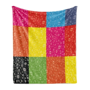 Colorful Soft Flannel Fleece Throw Blanket, Vivid Geometrical Themed Continuous Pattern with Raindrops on Abstract Squares, Cozy Plush for Indoor and Outdoor Use, 70" x 90", Multicolor, by Ambesonne