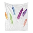 thumbnail image 1 of Colorful Soft Flannel Fleece Throw Blanket, Watercolor Style Abstract Colorful Bird Feathers Nature Wildlife Theme, Cozy Plush for Indoor and Outdoor Use, 50" x 60", Multicolor, by Ambesonne, 1 of 5