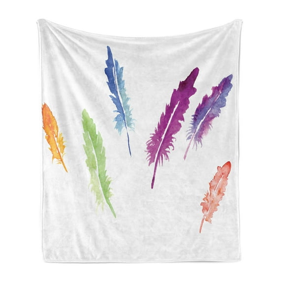 Colorful Soft Flannel Fleece Throw Blanket, Watercolor Style Abstract Colorful Bird Feathers Nature Wildlife Theme, Cozy Plush for Indoor and Outdoor Use, 50" x 60", Multicolor, by Ambesonne
