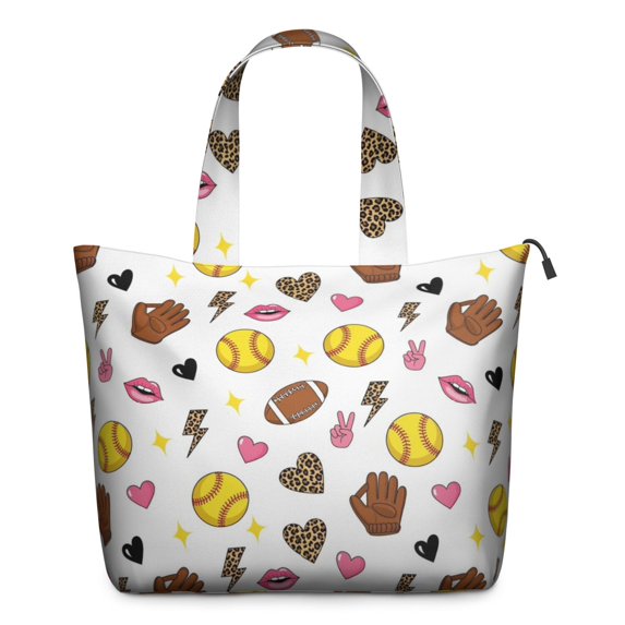 Colorful Softball and Fashion Icons Pattern Travel Tote Bags for Women Carry On,Large Weekender Bags for Women Travel,Multi Functional Duffle Bag for Work,Shopping,Sports