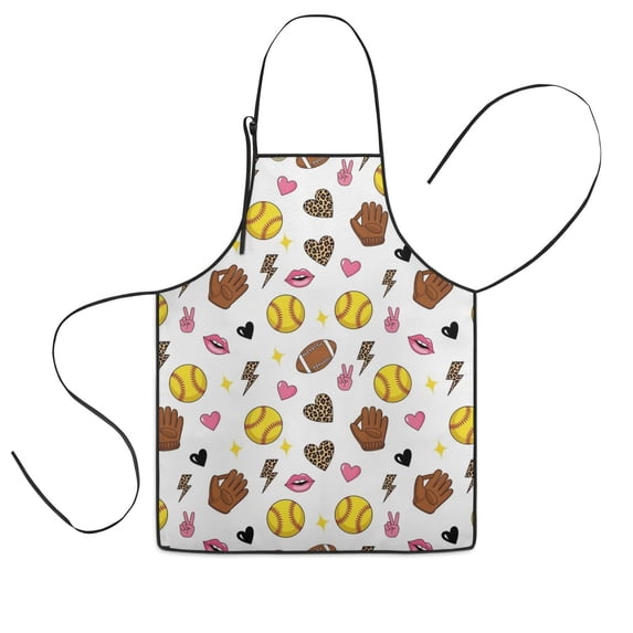 Colorful Softball and Fashion Icons Pattern Kids Aprons for Girls and Boys,Adjustable Neck Strap Toddler Aprons for Kids Cooking Baking