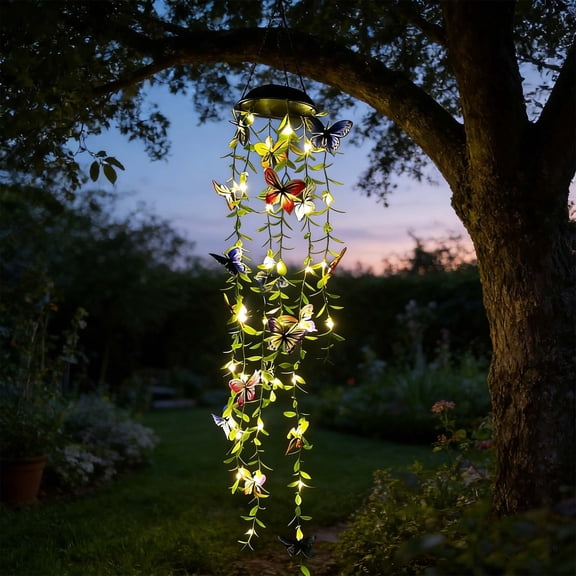 Colorful Solar Butterfly Lights, Hanging Outdoor Garden Lights with Fluttering Butterflies, Waterproof Solar String Lights for Patio Yard, Spring Summer Birthday Party Decor, LED Solar Powered Lights