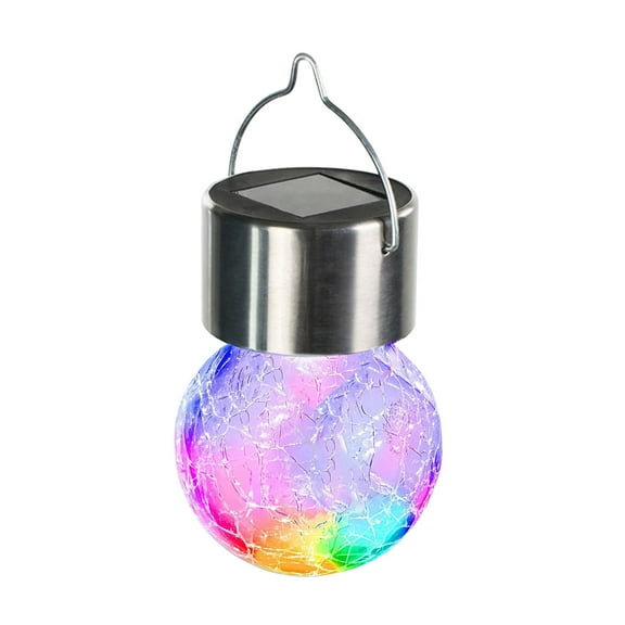 Colorful Solar Glass Pendant Light With Crack Led Color Light 2Pc For Outdoor Garden Decor