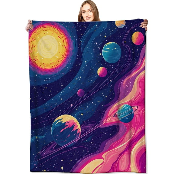 Colorful Solar System Blanket Cosmic Space Throw Blankets,Gifts for Kids Adult Woman Men,Lightweight Soft Fleece,Planet Star Design,for Sofa Couch Bed Room Modern Bold Decor 50x60in