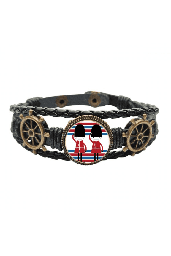 Colorful Soldier UK Landmark Flag Leather Braided Ocean Bracelet Wristband