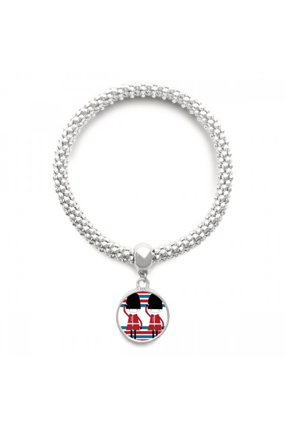 Colorful Soldier UK Landmark Flag Sliver Bracelet Pendant Jewelry Chain Adjustable Bangle
