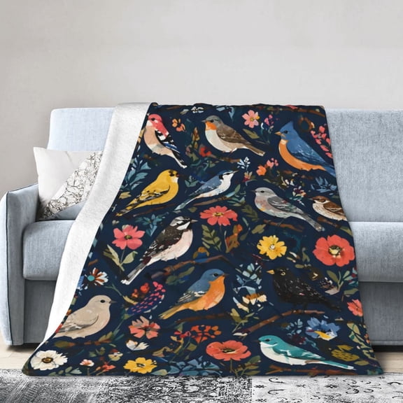 Colorful Songbird Floral Blanket Gift Throw Blanket Gift for Bird Lovers Botanical Nature Home Decor 50x40
