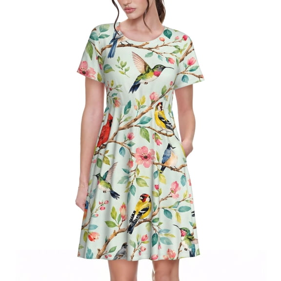 Colorful Songbird Floral Dresses Short Sleeve Nightdresses for Women