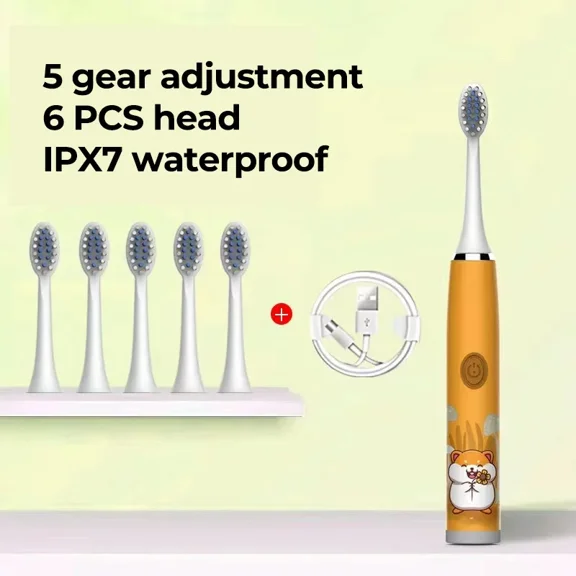 Colorful Sonic Children's Electric Toothbrush Rechargeable Cartoon Design Automatic IPX7 Waterproof with Replacement Head