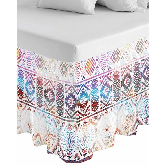 Colorful Southwestern Wrap Around Bed Skirts for California King Bed 16" Drop,Bed Skirt with Adjustable Elastic Belt Dust Ruffle Bed Valance for Bedroom Modern Geometric Abstract Art Bed Frame Cover