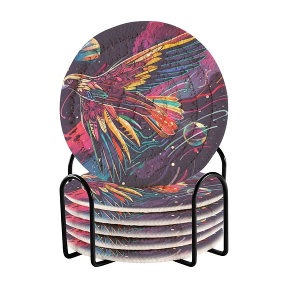 Colorful Space Eagles Coasters with Holder for Coffee Table 6 Pcs Drink Coaster Sets Absorbent for Home Decor 4 inch