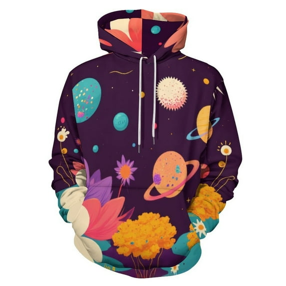 Colorful Space Garden Print Men's Women Vintage 3D Hooded Sweatshirt - All-Season Loose Fit Streetwear
