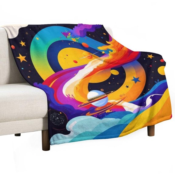 Colorful Space Journey Blanket Soft Cozy Flannel Blanket for man women