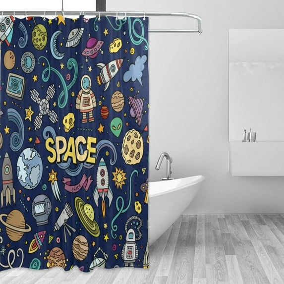 Colorful Space Objects Bath Shower Curtain Liners - 72x72in - 100% Polyester - Waterproof Bath Curtain with C-Shaped Hooks for Bathroom Decoration 1 Panel