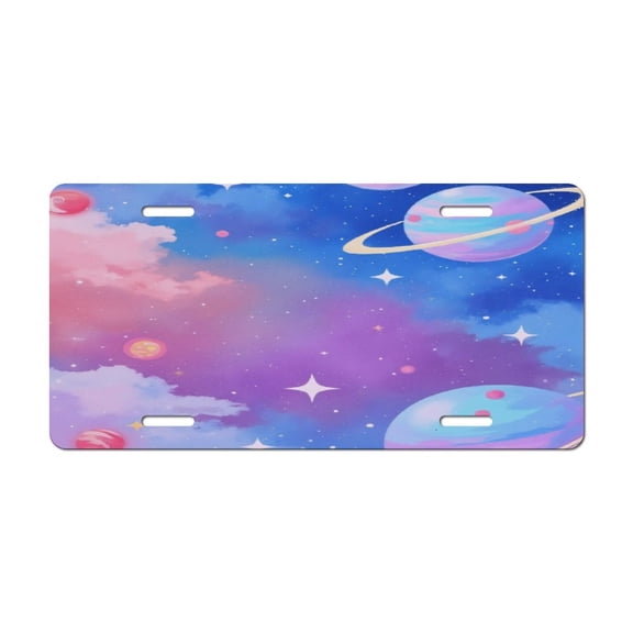 Colorful Space with Planets And Stars Car Decorative Front License Plate,Vanity Tag,Metal Car Plate,Aluminum Novelty License Plate for Men/Women Car,6 X 12 Inch