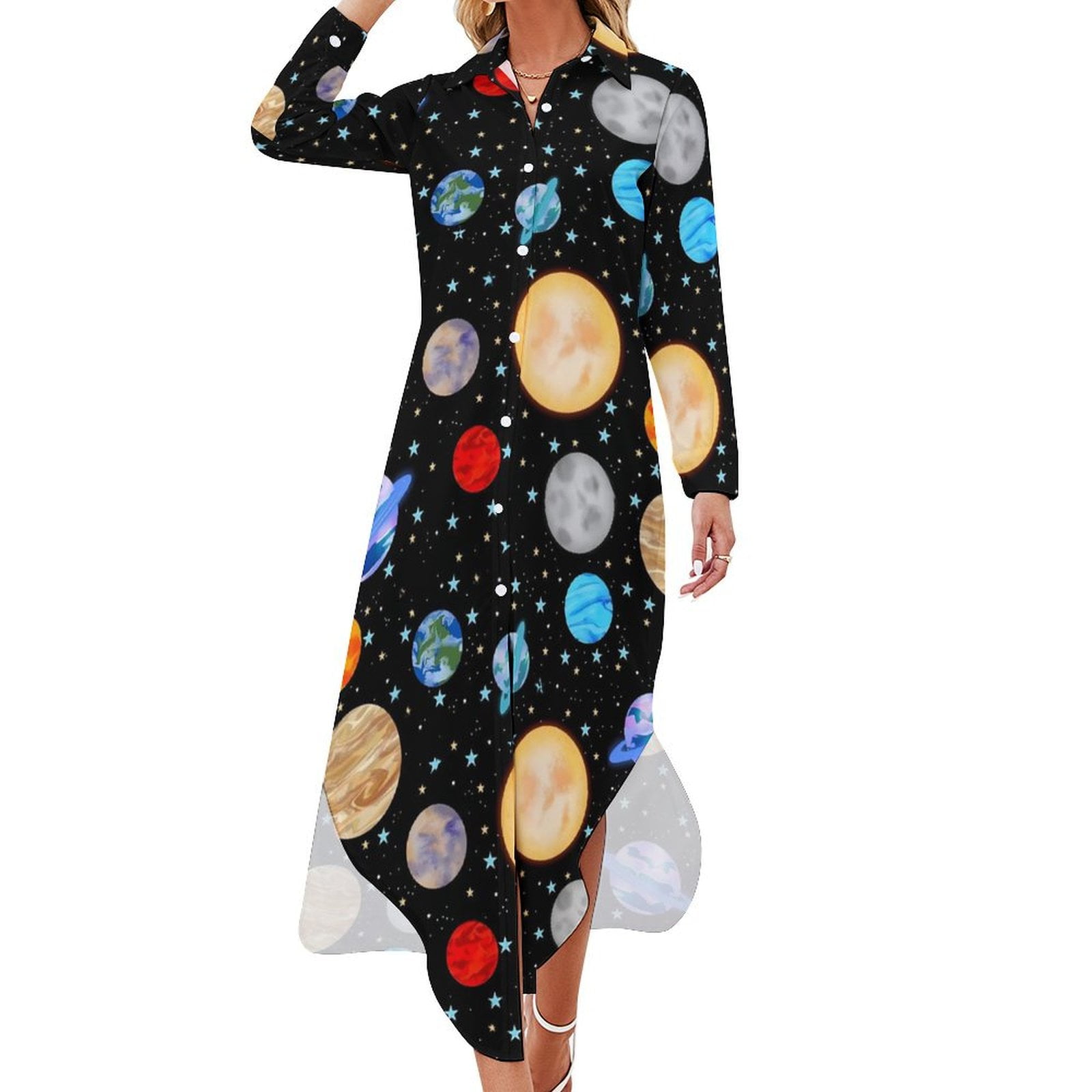 Colorful Space Print Casual Dress Nebula Haze Street Wear Dresses Long Colorful Space Print Casual Dress Nebula Haze Street Wear Dresses Long