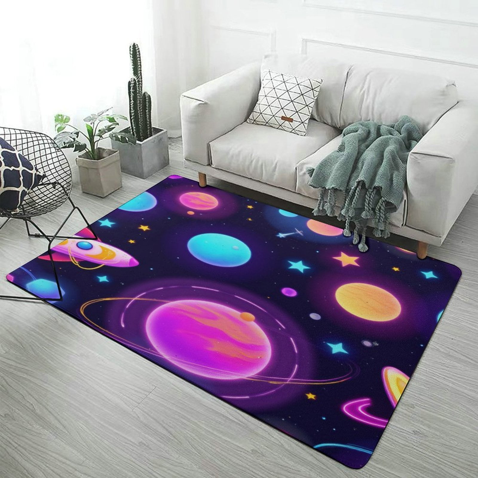 Colorful Space with Rockets And Planets Carpet for Home Decoration Rugs ...