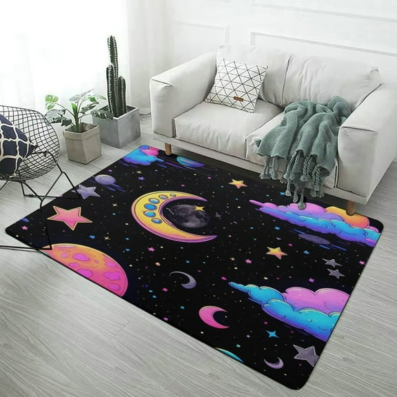 Colorful Space with Moons And Stars Carpet Style Living Room Bedroom Rug Soft Carpet Modern 3d Entry Door Mats Household