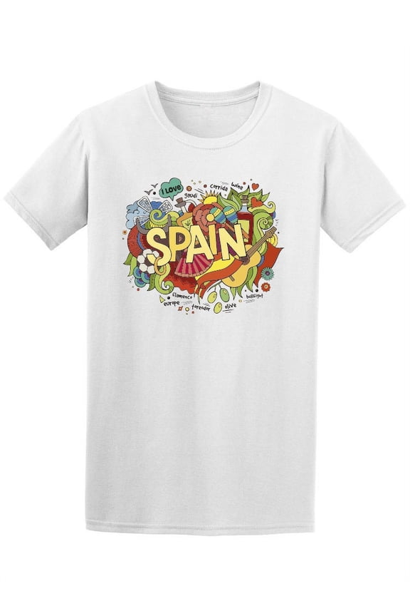 Colorful Spain Europe Doodle T-Shirt Men -Image by Shutterstock, Male Large