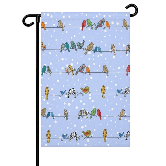 Colorful Sparrows Garden Flag 12x18 Inch Watercolor Cute Birds Cables Snow Points Light Blue Double Sided Small Decorative Garden Flags for Outside, Outdoor Yard Porch Lawn Decoration