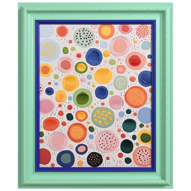 Colorful Abstract Canvas Art with Green and Blue Frame