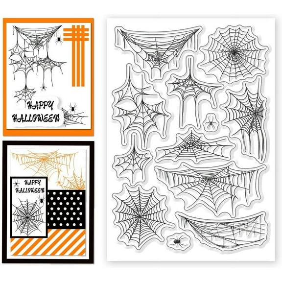 Colorful Spider Web Clear Stamps Spiders Background Transparent Silicone Seals Stamps for Cards Making Photo Album Journal Decoration 6.3 x 4.3inch
