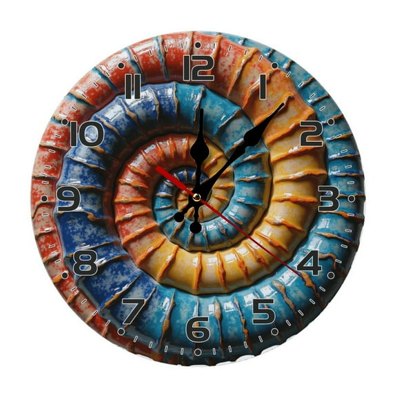 Colorful Spiral Ceramic Wall Clock 10 Inch Silent Non Ticking Round Wooden Clock Decoration for Living Room Kitchen Bedroom Bathroom Office Classroom