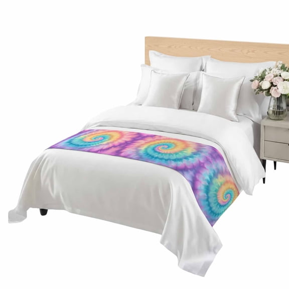 Colorful Spiral Shape Bed Runner Twin Size Abstract Watercolor Art Soft Bed Scarf for Foot of Bed, Decorative Bedding Scarf Protection for Hotel Home Bedroom 71 x 20 Inch