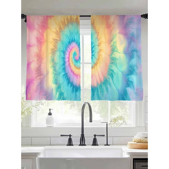Colorful Spiral Shape Sheer Curtains 54 Inches Long 2 Panels Abstract Watercolor Art Light Filtering Semi Sheer Window Curtains Drapes for Bedroom Living Room 52"x54"