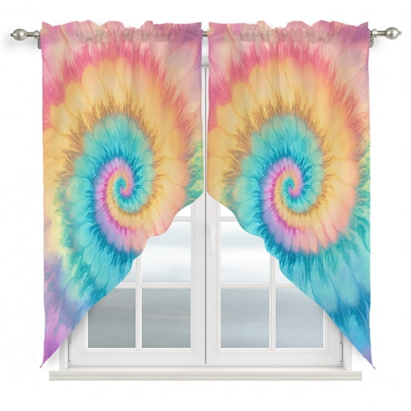 Colorful Spiral Shape Swag Curtain Valance for Window 2 Panels Abstract Watercolor Art Rod Pocket Small Window Swag Valances for Kitchen Bedroom Bathroom 28" W x 36" L