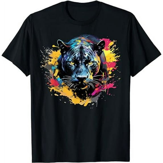 Colorful Splash Art Black Jaguar Wildlife Big Cat Lover T-Shirt
