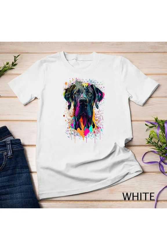 Colorful Splash Art Great Dane Portrait Puppy Owner T-Shirt Unisex S-5XL Hot Trending Shirt, Vintage Birthday Gift
