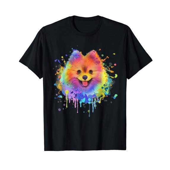 Colorful Splash Art Pomeranian Portrait Pom Puppy Owner T-Shirt