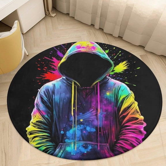 Colorful Splash Hoodie Art Round Area Rugs for Bedroom Living Room, 4FT Soft Indoor Circle Carpets, Carpet Home Decor Floor Mat