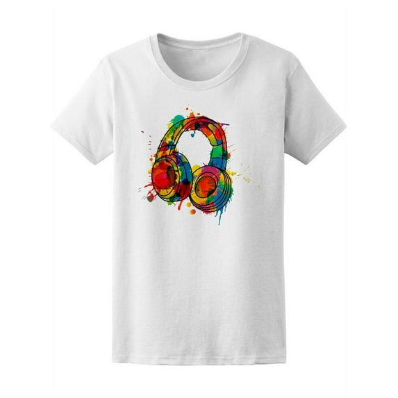 Colorful Splashes Headphones T-Shirt Women -Image by Shutterstock, Female Medium