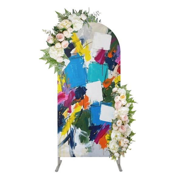 Colorful Splashing Arch Backdrop Cover 5FT, Modern Abstract Art Spandex Fitted Stretchy Arch Stand Covers, Round Top Chiara Backdrop Cover for Wedding Party Birthday Baby Shower
