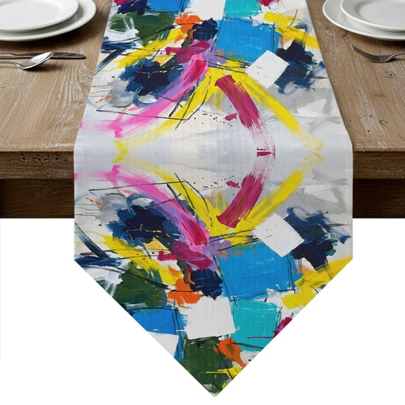 Colorful Splashing Table Runner Linen Burlap Table Runner 72 Inches ...