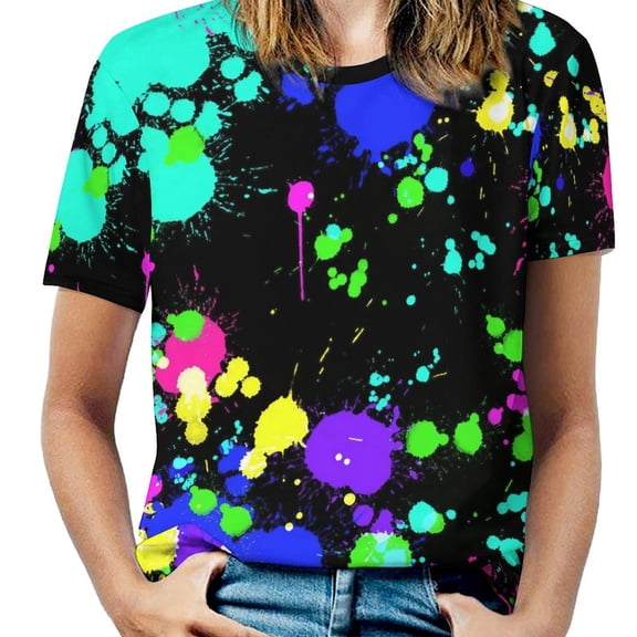 Colorful Splatter Art Women's Short Sleeve Tops Casual Blouses T Shirt